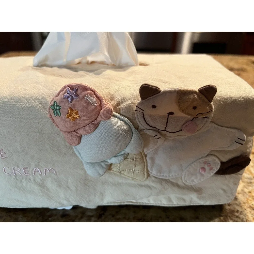 Handmade Tissue Box Cover - Kitty Cat And Ice Cream Cones